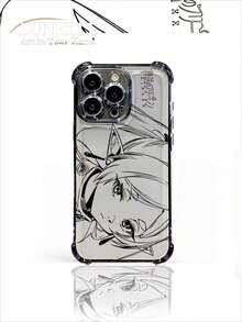 1個 透明なアニメガールラインアートの電気メッキスマホケース、4コーナーエアバッグ保護付きき、落ちると衝撃に強いい、彼女や自分用のホリデーギフト。  17、16、15、14、13、12、11、XR、XSMAX、XS、X、Galaxy A、Galaxy S25、S24、S23、S22シリーズに対応 - ブラック - チェックする 3