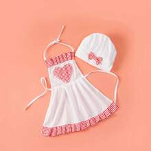 Newborn Photography Props - Chef Apron & Hat Set, Striped Chef Hat, Maid Costume Set - Multicolor - View 2