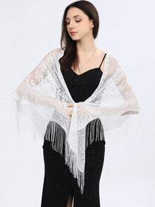 1 chiếc khăn voan cưới tam giác màu trơn, ren rỗng, họa tiết hoa, tua rua, thoáng khí. - Nhiều màu - Xem 6
