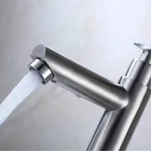 浴室洗脸盆龙头，单冷水浴室水槽龙头，拉丝304不锈钢单把手洗脸盆龙头 - 銀色 - 查看 4