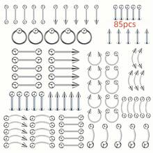 85pcs/40pcs/150pcs Stainless Steel Versatile Nose Rings, Nose Hoops, Earrings, Eyebrow Rings, Tongue Rings, Lip Rings, Navel Rings, Unisex Body Piercing Jewelry Set, Gift - Steel - View 8