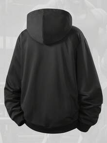 Plus Size Men's Knitted Hooded Sweatshirt Jacket, Loose Fit Casual Plus Size Sports Top, Korean Versatile Hooded Single-Layer Jacket For Daily Leisure And Travel Spring - Black - View 4