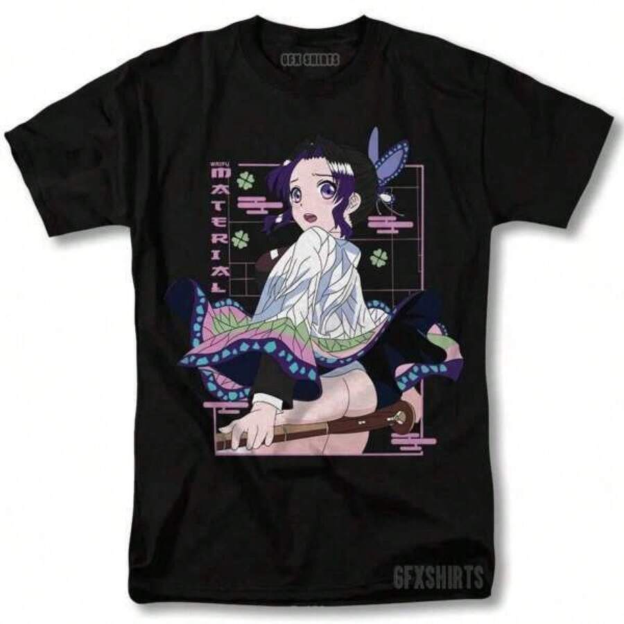 Men's Christmas Shirts Fashion Print Casual T-Shirt Kanroji Mitsuri Shinobu Demon Slayers T Shirt Demon Slayers Anime Manga Men Women Cotton Harajuku Streetwear Couple Y2k Tops Tees Seasonal Apparel Breathable Material,Festive-Unisex Bovfriend Gifts, Graphic Tees,Back To School - Black - View 1
