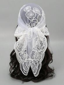 1pc Fashion Women's High-Quality Lightweight Floral Embroidered 80cm Bandana Scarf, Wedding Accessories, Scarf Women, Suitable Weddings, Parties, Gatherings, All Seasons - trắng - Xem 1