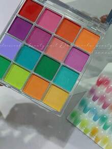 美甲颜料粉调色盘套装，16色渐变美甲粉调色盘，法式光晕美甲渐变美甲刷，持久美甲DIY配件，家用及沙龙美甲用品 - 彩色 - 查看 2