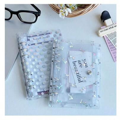 6-Hole Korean Style Colorful Polka Dot Butterfly A6 Binder/PVC File Folder - A Fashionable Choice For Organizing Files And Documents. The Transparent Sleeve Design Makes The Contents Easy To View. It Combines The Functions Of A Binder And An Album, Allowing You To Store Various Documents And Photos.