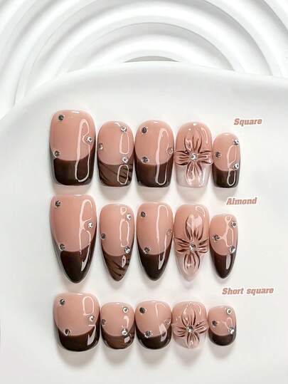 Set de 10 piezas de kit de arte de uñas hecho a mano para el Día de San Valentín, incluye decoración de flores y lazos blancos, uñas de gel blancas y rojas, pegatinas de lunares franceses, pintura de corazones, cuentas de plata incrustadas, disponible en 3 tamaños: almendra, cuadrado, forma de ataúd, con juego de herramientas, adecuado para damas y niñas dulces, Día de San Valentín, fiesta, uso diario