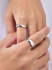 2 pièces/set Anneaux de couple en acier inoxydable personnalisés, 4 mm et 6 mm, couleur argent, convient pour le mariage, l'union, l'amour éternel, minimaliste - Argent - Voir 2