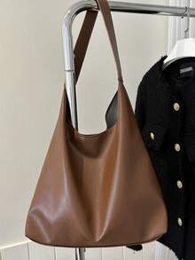 Black Retro Fashion New Casual Women Tote Bag, Large Capacity Soft Leather PU Leather Shoulder Bag, Suitable For Daily Use, Commuting, College/University Students - Black - View 4