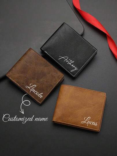 Personalized Men's Short Wallet, Personalized Men's Large Capacity Wallet, PU Minimalist Bifold Multi-Card Wallet, Perfect Gift For Valentine's Day, Father's Day, Anniversary, Suitable For Father, Husband, Grandfather, Boyfriend, Husband, Partner