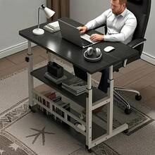 Adjustable Rolling Side Table Multifunctional Foldable Laptop Desk With Storage Shelf Sofa Side Table For Bedroom Living Room Height Adjustable Mobile Desk For Home Office Table Desktop Drafting Table - màu đen - Xem 3