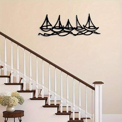 1pc Minimalist Design, Sailboat Metal Wall Decor , Waves And Sailboats Metal Wall Decor , Coastal Metal Wall Art, Ship Line Art Decoration, Birthday Gifts For Ocean Lovers , Housewarming, Weddings, Mother's Day, Easter, Christmas Gifts, Christmas Decortors - Iron Construction, Home Decor, Perfect For Room Decor