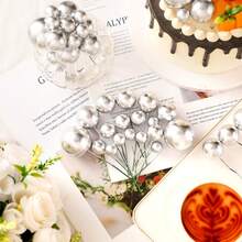 20个彩色泡沫球蛋糕装饰，球形蛋糕顶饰，烘焙装饰，适用于婚礼、情人节、周年纪念日、生日、圣诞节、万圣节、感恩节等场合（银色、金色），DIY蛋糕装饰用品 - 銀色 - 查看 3