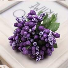 12pcs Artificial Small Berries & Flower Heads, DIY Bouquet Supplies, Decorative Handmade Items, Fake Flowers With Leaves, Holiday Party Tabletop Decor, Wedding Decoration, Centerpiece, Indoor/Outdoor Garden Decor - Multicolor - View 6