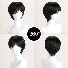 10 Inch Black Short Wavy Wig, Heat Resistant Synthetic Fiber Wig, Layered Short Hair Style Suitable For Anime, Cosplay, Daily Wear, Masquerade - Multicolor - View 3