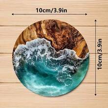 6pcs Ocean & Tropical Wood Grain Pattern Coasters - Heat Insulation Pads, Suitable For Cafe, Office, Kitchen, Dining Room, Birthday, Easter Party Gifts, Perfect Housewarming Gift - Multicolor - View 3