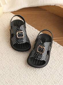 1 Pair Kids Summer New Casual Soft Bottom Non-Slip Versatile Sandals, Toddler/Little Kids Daily Wear Fashionable Flat Sandals - Black - View 4
