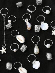 26pcs Women's Braided Hair Rings, Beach & Summer Vacation Braid Hair Clips, Starfish, Shell, Pearl, Fashion & Unique Hair Accessories For Photo Shooting