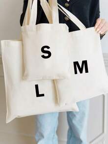 1/3/5/10pcs Women Simple Canvas Tote Bag, Open-Top Canvas Shoulder Bag, Handbag, Simple Schoolbag For Students, Casual Outdoor Travel Bag, Simple Shopping Tote Bag, Gift Packaging Bag For Baby Christening, Wedding, Travel, SPA Party, Holidays, Mother's Day, Anniversary - Beige - View 4