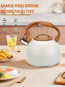 yeefeeco 1pc Stainless Steel Whistling Teapot, 3L Capacity, Suitable For Gas Stove, Can Be Used For Boiling Water, Brewing Coffee And Steeping Tea. - White - View 2
