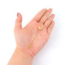 1pc Simple Fashion Initial Heart Pendant Golden Stainless Steel Lip Chain Necklaces For Women - Yellow Gold - View 3