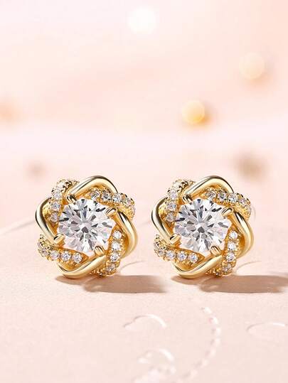 1 Pair Teen Luxury Cubic Zirconia Stud Earrings For Girls For Daily Decoration For Party Jewelry Birthday Gift