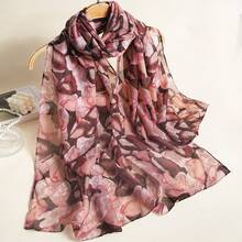 1条花卉印花休闲梭织时尚围巾，女士适用，春夏秋三季 - 粉色 - 查看 4