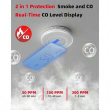 KIMROG - Detector de humo y monoxido de carbono de 10 años detector de CO 2 en 1 para hogar cochera RV visualizacion LCD con retroiluminacion carcasa ignifuga V-0 - como en la foto - Ver 3