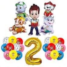 Paw Patrol 16件套官方授权汪汪队立大功卡通城市救援犬主题生日派对装饰气球套装，包含1个32英寸金色数字气球和12个彩色乳胶气球，非常适合生日派对墙面装饰、成长纪念派对墙面装饰背景、气球装饰套装 - 彩色 - 查看 6
