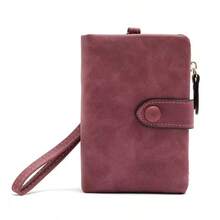 2026 New Women Wallet, Matte Texture Multi-Card Slots Snap Button Coin Purse, Multifunctional Fashion Zipper Short Wallet - Red Violet - View 1