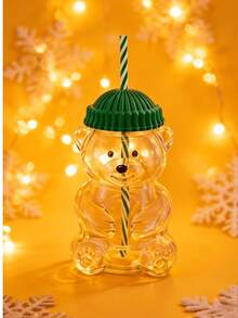 可爱小熊吸管杯，婴儿吸管玻璃杯，蜂蜜小熊吸管杯，萌萌的咖啡奶茶果汁杯，蜂蜜小熊吸管杯，家居派对节日圣诞 - 多色綠 - 查看 4