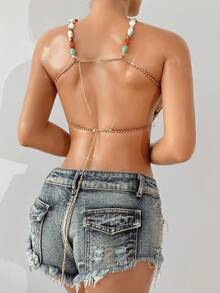 Unisex Sexy Acrylic Crystal Pearl Sequin Body Chain, Shell & Seashell Decor Metal Chain Accessories, Suitable For Party, Beach, Music Festival, Bikini Casual Summer - Green - View 7