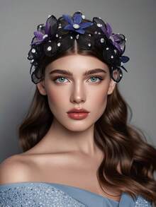 Luxury Bride Rhinestone Crown Colorful Headband, Baroque Crystal Decor Headpiece For Halloween Party, Festival, Date - Purple - View 15