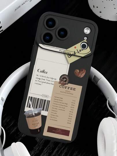 Vintage Coffee Shop Collage With Menu & Good Luck Sticker Pattern Phone Case, Pattern Design Theme Luxury Shockproof Aesthetic Cute Phone Case, Lens Protrusion Protection, Compatible With IPhone 17/17Pro/17Pro Max, 16, 15,14, 13, 12, 11 Plus/Pro Max And Series, And Compatible With Galaxy S/A Series, Gift For Easter Day, Decoration/Gift For Birthday, Girlfriend, Boyfriend, Friend Or Yourself