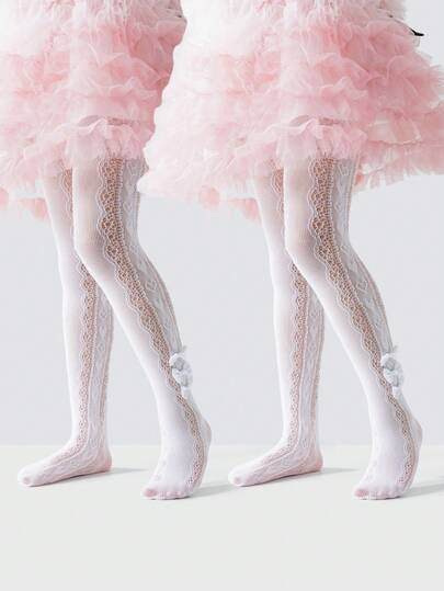 1件装女士/幼儿女孩公主连裤袜，时尚可爱甜美爱心/蝴蝶结装饰，亲肤柔软舒适耐穿透气百搭打底裤，适合节日礼物/上学/派对/表演/情人节/公主装/日常穿着