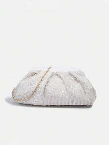 1个女孩新款时尚亮片优雅晚宴包，蕾丝花朵串珠链条单肩斜挎包，青少年单肩包，手拿包，晚宴包，链条包，零钱包，钱包，适合日常、派对、旅行，理想的礼物 - 彩色 - 查看 5