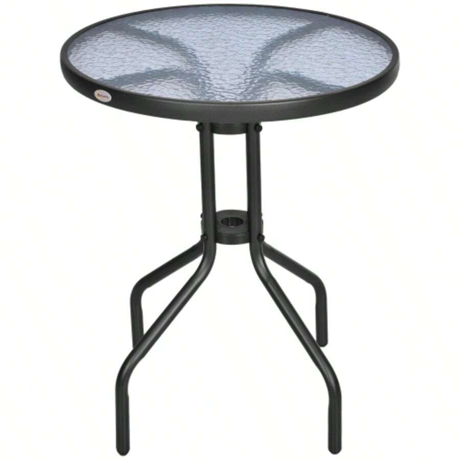 Round Garden/Balcony Table Ø60 X H70 Cm Made Of Metal With Glass Top, Ideal For Garden And Balcony - Black - View 1
