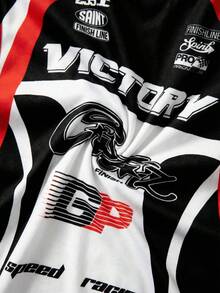 Áo thun nam in hai mặt họa tiết xe đua Victory, phong cách người lái mô tô Y2K, chất liệu mềm mại, kiểu dáng đường phố punk rộng rãi, thích hợp cho các dịp lễ hội. - Nhiều màu - Xem 5
