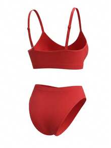 两件套内衣套装，女士性感文胸内裤组合，休闲夏季睡衣，夏季套装，可爱睡衣上衣，两件套，家居服，返校服，度假装 - 紅色 - 查看 4