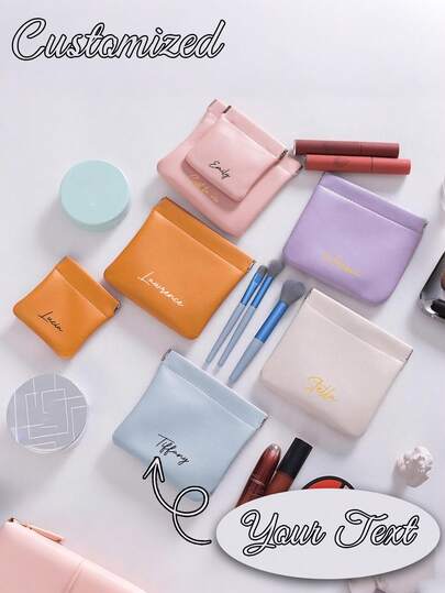 1pc Customizable Makeup Bag, Cosmetic Storage Pouch, Earphone Case, Coin Purse With Snap Closure Design, Suitable As Valentine's Day Gift, Customizable With Text And Name, Portable And Practical, Minimalist And Unique, An Ideal Gift For Her, Him, Mother, Family Or Friends