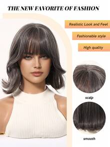 14 Inch Gray Bobbed Wig With Bangs, Heat Resistant Y2K Style Wig For Women, Suitable For Parties And Cosplay - Dark Grey - View 3