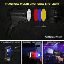 Rechargeable Spotlight, 1000,000 Lumens Handheld Hunting Flashlight Led Spot Light With Cob Light And Solar Panels For Camping - Black - View 4