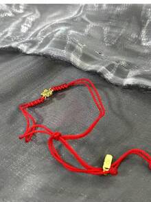 Pulsera de cuerda de osito de peluche de plata esterlina S925, linda, roja y negra, cuerda ajustable, diseño simple, pulsera de joyería para mujer, regalo navideño. - Rojo 3D - Ver 3