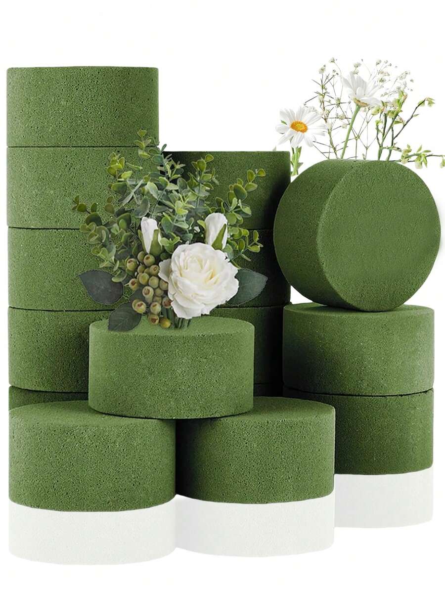 Round Floral Foam, Green Wet Dry Flower Foam Bricks, DIY Floral Supplies, Wet Floral Foam Floral Supplies, Wet Floral Foam Round Floral Arrangement Set, Suitable For Wedding Aisle Fresh Flowers, Artificial Flowers, Handicrafts, Florals, Art Decor