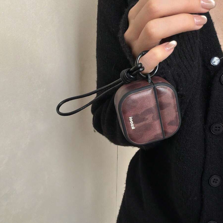 复古磁吸式真皮耳机套，扎染琥珀色，黑色耳机线，适用于 Pro 2，可爱简约设计，也适用于 3/4、第一代/第二代，女士款