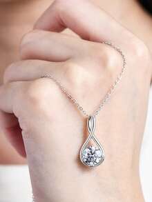 XUJIA 1pc Women's 925 Sterling Silver Infinity Moissanite Necklace, 8mm-2ct Moissanite Pendant, Elegant Jewelry Suitable For Engagement, Wedding Anniversary, Party, Birthday And Other Occasions - PMO-061 - 查看 6