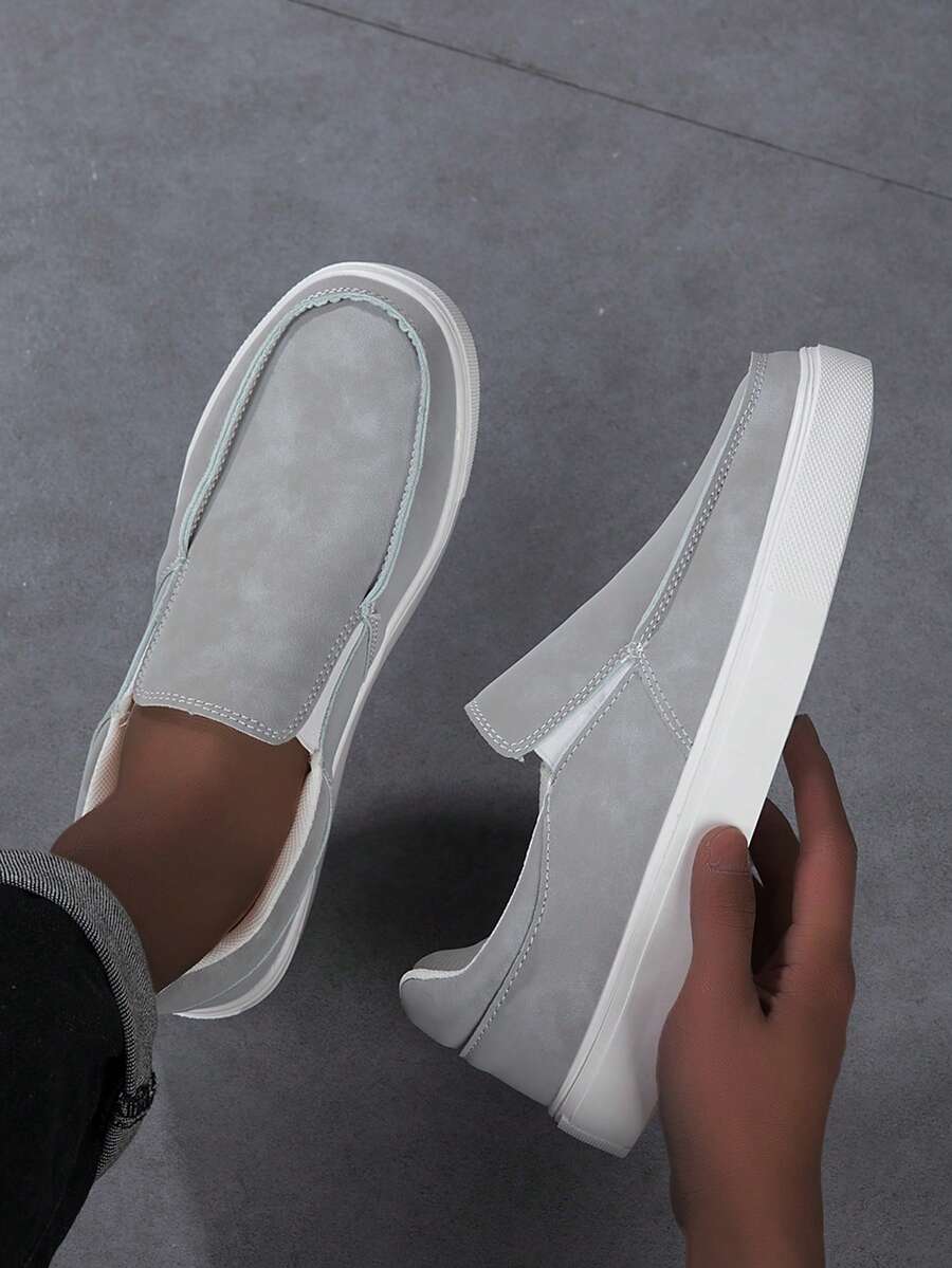 2025新款白色休闲男鞋，男士乐福鞋，休闲一脚蹬船鞋，商务正装软底皮鞋，一脚蹬鞋 - 淺灰色 - 查看 1