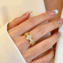 1pc Fashionable Glossy Water Drop Open Ring, Copper Material With Zirconia Stone, Adjustable Finger Ring, Suitable For Women As Gift Or Daily Wear - Multicolor - View 10