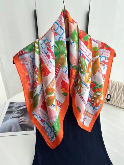 1pc Elegant Geometric Cashew Print 65*65cm Bandana Scarf, Suitable For Riding, Street Dance, Party, Dating, Walking, Sun Protection, Neck Decoration, Spring/Summer