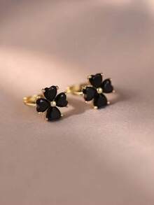 1 Pair Zirconia Four-Leaf Clover Stud Earrings, Unique Design - Multicolor - View 7